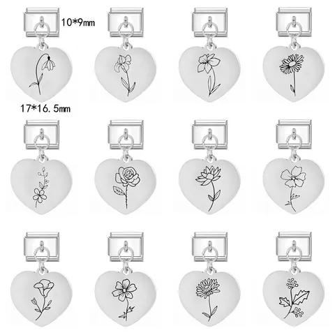 Charm Modulare Italiano in Acciaio Inossidabile Per Bracciale DIY Ciondolo Fiore di Nascita Dodici Mesi Gioielli Minimalisti Donna