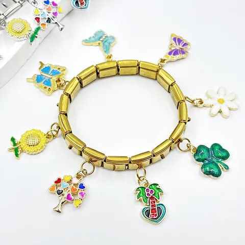 Italian Charms DIY Eslabones de Pulsera Aleación Esmalte Colorida Mariposa Libélula Animal Módulos Para Fabricación de Joyas Mujeres Accesorios de Moda