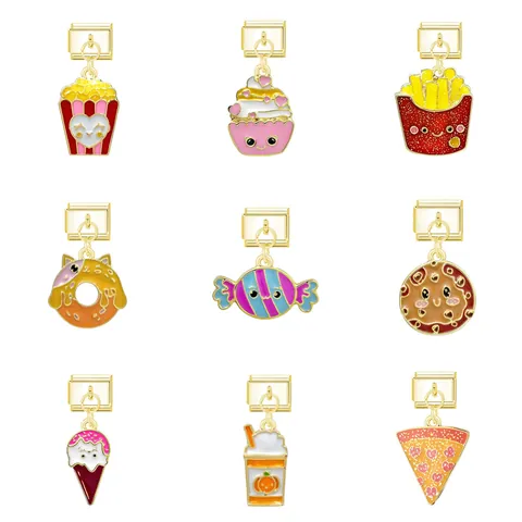 Ciondolo in Lega Charm Italiano Serie Food Dessert Cartoni Animati Smalto Snack Ciondoli per DIY Bracciale Modulare Accessori Gioielli