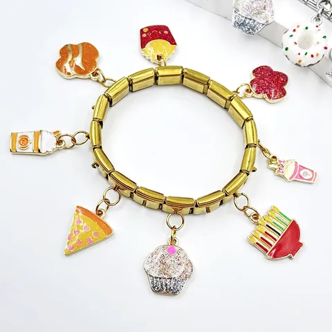 Ciondolo in Lega Charm Italiano Serie Food Dessert Cartoni Animati Smalto Snack Ciondoli per DIY Bracciale Modulare Accessori Gioielli