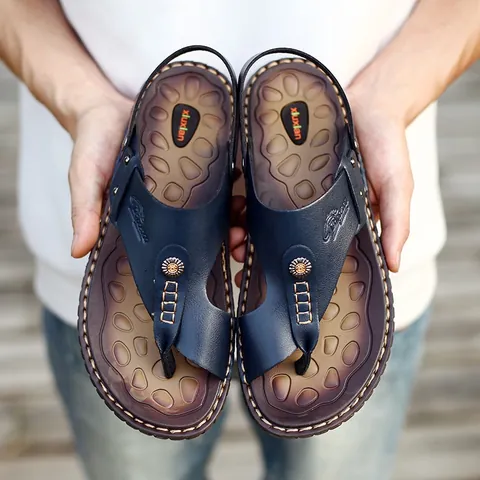Herren Sommer Outdoor Sandalen Mikrofaserleder Atmungsaktiv Lässige Strandschuhe Dual-Use Flip Flops Slip-on Sandalen Für Männer