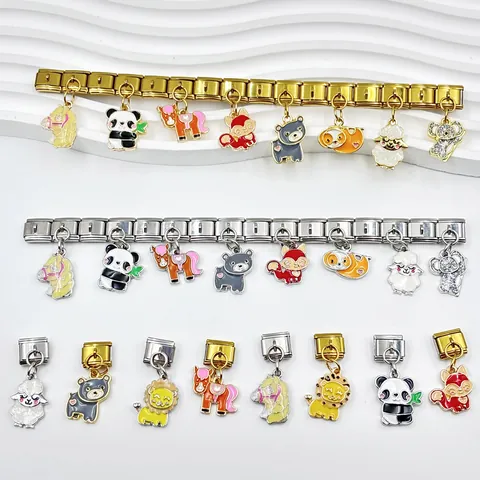 Simpatici Ciondoli per Bracciale a Modulo Italiano con Animali Cartoni Animati DIY Panda Koala Volpe in Lega di Smalto Accessori per Gioielli