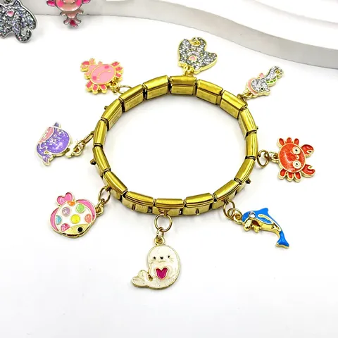 Dreamy Marine Animal Italian Charm DIY Modular Bracelet Pendant Alloy Stainless Steel Enamel Glitter Sea Creatures Jewelry Accessories