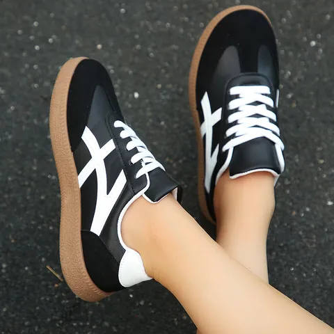 Women GAT Style Leisure Sneakers Cloth Upper Rubber Sole Round Toe Lace Up Non Slip Wear Resistant Casual Board Shoes