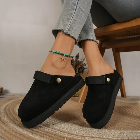 Chaussons Clogs en Daim à Plateforme pour Femmes Semelle Epaisse Mules Décontractées à Bout Rond Sandales d'Extérieur Chaussures Confortables