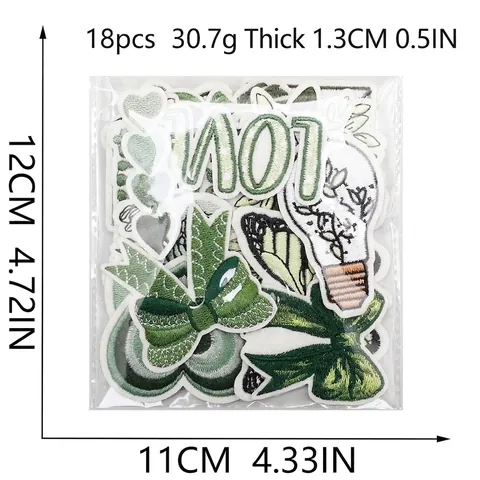 Green Plant Flower Butterfly Embroidered Patches Polyester Fabric Appliques Set For Clothing Jeans Bag Decoration DIY Sew On Iron On Patch