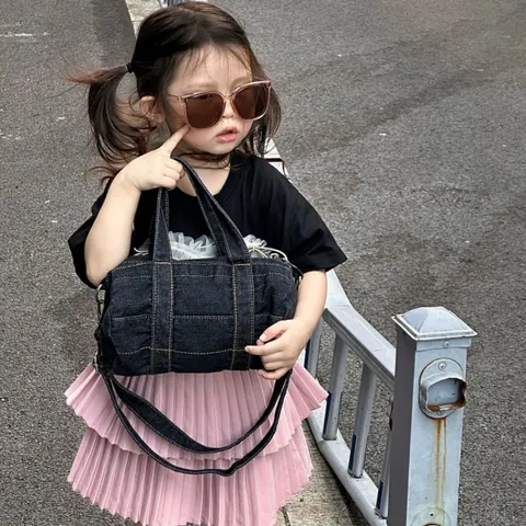 Children's Retro PU Leather Cylinder Crossbody Bag For Boys Girls Mini Fashion Handbag Stitched Solid Color Shoulder Bag