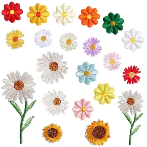 Rayon Daisy Sunflower Embroidered Patch Floral Applique Sew On Iron On For Clothing Hat Bag DIY Decoration Repair Patch
