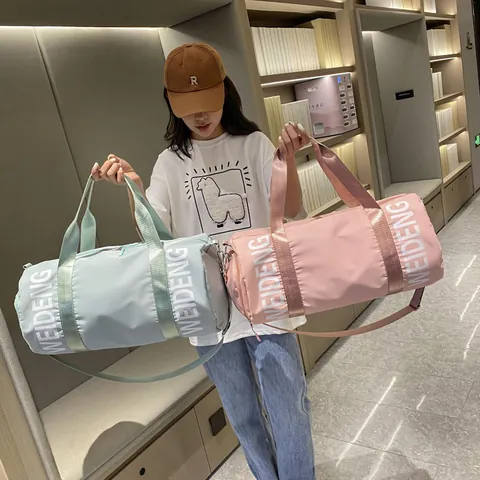 Cylindrical Large Capacity Gym Bag Waterproof Oxford Cloth Travel Duffel With Independent Shoe Compartment For Women Men Yoga Sport