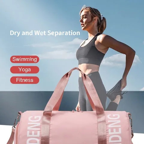 Cylindrical Large Capacity Gym Bag Waterproof Oxford Cloth Travel Duffel With Independent Shoe Compartment For Women Men Yoga Sport
