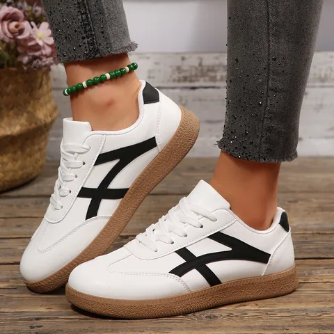 Women GAT Style Leisure Sneakers Cloth Upper Rubber Sole Round Toe Lace Up Non Slip Wear Resistant Casual Board Shoes