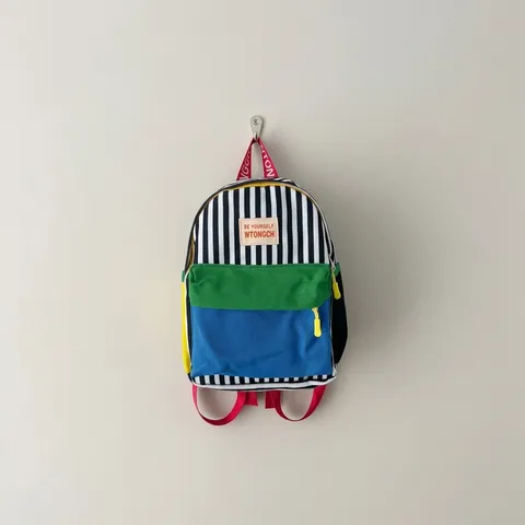 Ins Stil Kindergarten Kinder Rucksack Große Kapazität Farbblock Niedlich Nylon Schultasche Für Jungen Mädchen