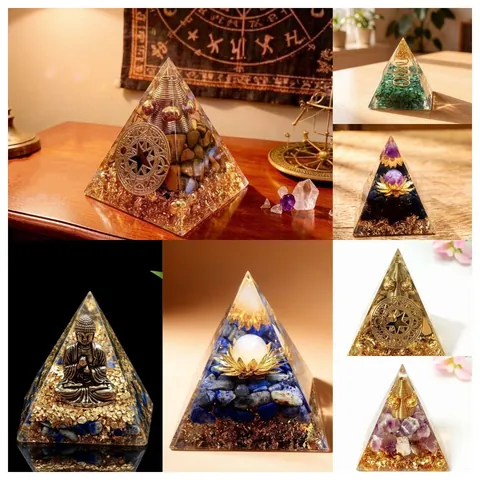 5cm Orgonite Pyramid Natural Crystal Stone Resin Energy Generator Healing Meditation Reiki Home Office Desktop Decor Crafts Gift