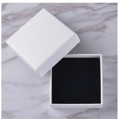White Square Jewelry Packaging Gift Box for Necklaces Bracelets Rings With Black Velvet Insert Textured Paper Jewelry Case