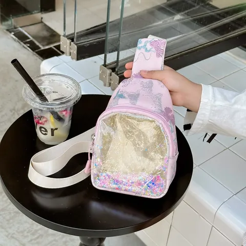 Linda Bolsa de Pecho para Niños con Lentejuelas Arena Movediza Estampado Floral Nylon Bolsa de Mensajero Moda Niñas