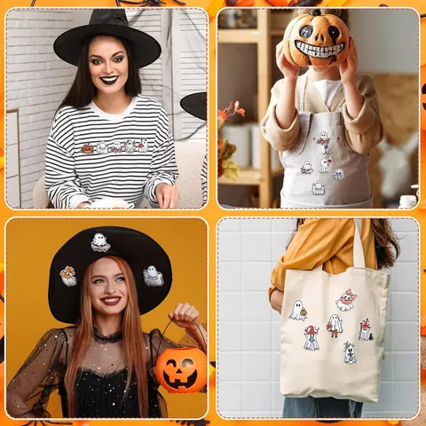 Halloween Cartoon Ghost Embroidered Patches For Clothing Iron On Cute Ghost Pumpkin Cat Flower Applique Badges DIY Decoration