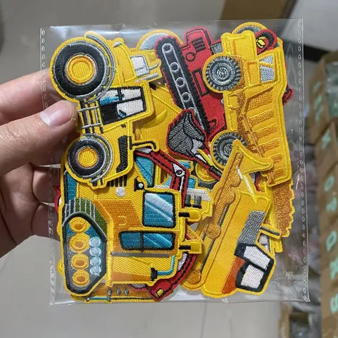 Cartoon Construction Vehicle Engineering Truck Excavator Embroidery Cloth Patch Iron On Sew On Appliques For Kids Clothing DIY