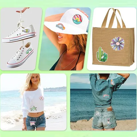 Summer Series Wave Cactus Rainbow Embroidery Patch Set Cartoon Embroidered Cloth Sticker For Clothing Backpack DIY Decoration