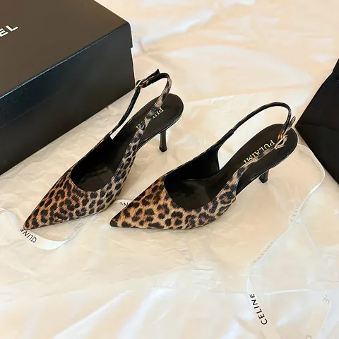Women's Pointed Toe Leopard Print Stiletto High Heels Sexy Slingback Pumps PU Leather Shallow Party Shoes For Ladies Fashion