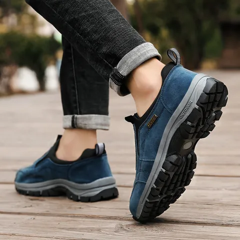 Men's Outdoor Walking Shoes Waterproof Non-slip Casual Sneakers Wear-resistant Thick Sole Slip-on Loafers For Working Shoes