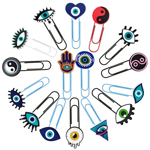 Cartoon Evil Eye Paper Clips Creative Hamsa Yin Yang Bookmarks Large Metal PVC Paper Clips For Office School DIY Decoration