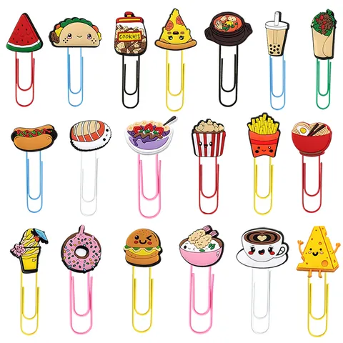 Cartoon Food Shaped Paper Clips PVC Metal Creative Decorative Bookmarks For Office School Students Stationery Gift