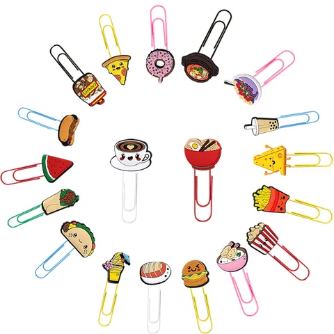 Cartoon Food Shaped Paper Clips PVC Metal Creative Decorative Bookmarks For Office School Students Stationery Gift