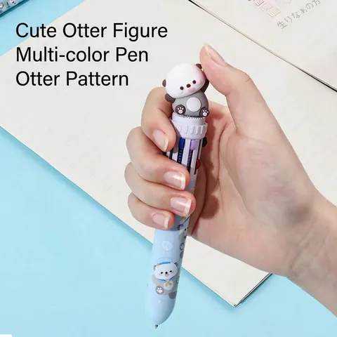 KUKI Cute Cartoon Animal Multicolor Ballpoint Pen Retractable Journaling Pen Plastic Creative Student Stationery Writing Gift