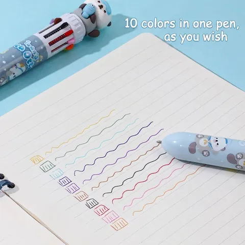 KUKI Cute Cartoon Animal Multicolor Ballpoint Pen Retractable Journaling Pen Plastic Creative Student Stationery Writing Gift