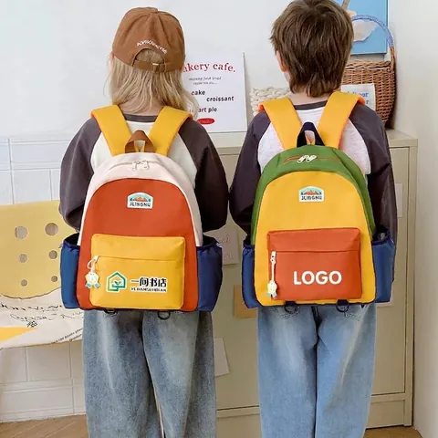 Lightweight Kids Backpack Nylon Multicolored Dopamine Color Blocking School Bag For Students Primary School Travel Daypack