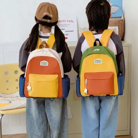 Leichter Kinderrucksack Nylon Mehrfarbig Dopamin Color Blocking Schultasche Für Schüler Grundschule Reise Daypack