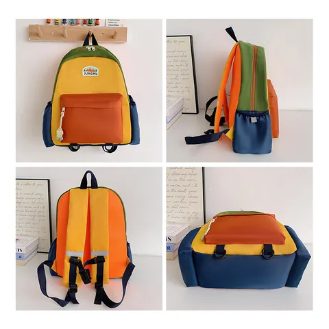 Zaino per Bambini Leggero in Nylon Multicolore Dopamina Color Blocking Cartella Scolastica per Studenti Scuola Elementare Viaggio