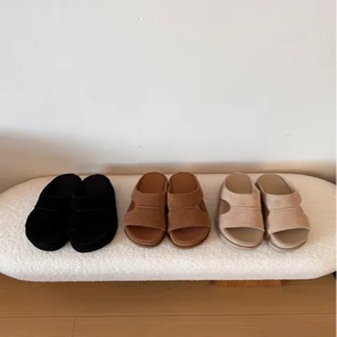 Pantoufles à Plateforme pour Femmes Augmentation de Taille 6cm Sandales en Cuir Suédé Bride en H Été Décontracté