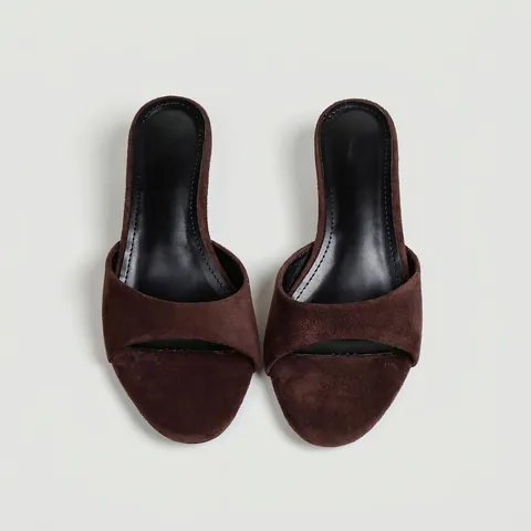 Women French Style Mid Heel Open Toe Slides Suede Cowhide Kitten Heel Elegant Casual Mules Summer Outdoor Sandals Fashion Shoes