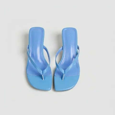 Chanclas de Punta Cuadrada y Tacón de Aguja Bajo para Mujer de Cuero de Vaca Sandalias Estilo Coreano Minimalista Pantuflas