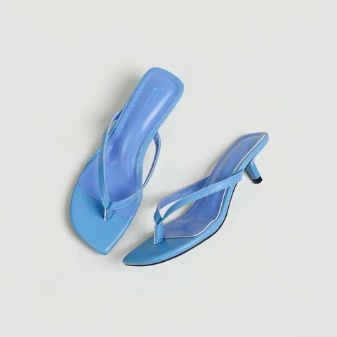 Chanclas de Punta Cuadrada y Tacón de Aguja Bajo para Mujer de Cuero de Vaca Sandalias Estilo Coreano Minimalista Pantuflas