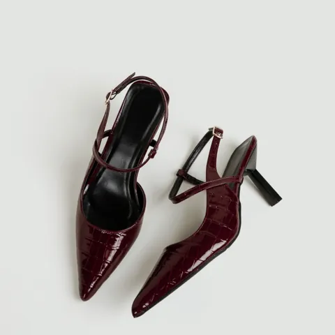 Scarpe con Tacco a Spillo a Punta Donna Sexy Slingback Pumps con Cinturino con Fibbia Regolabile Microfibra Effetto Coccodrillo Scarpe da Festa