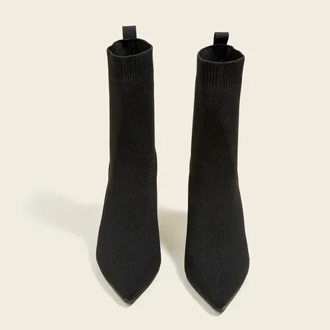 Women Pointed Toe Chunky High Heel Sock Boots Stretch Knit Fabric Ankle Boots Elegant Ladies Dress Shoes Slip On Fashion