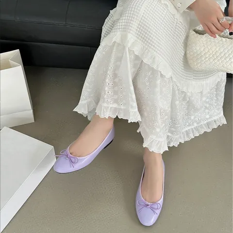Women's Korean Style Ballerina Flats Round Toe Bowknot Microfiber Leather Soft Sole Casual Single Shoes Plus Size Comfort Daily Slip-On Loafers