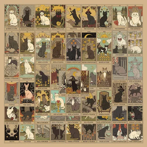 Dark Gothic Cat Tarot Card Waterproof Stickers Aesthetic Vinyl Decals For Phone Case Laptop iPad Scrapbooking Decoration