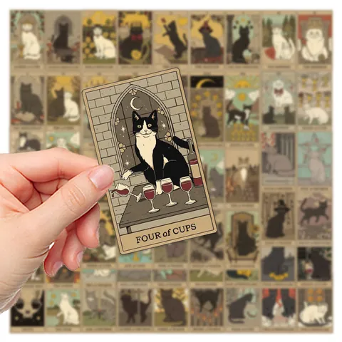 Dark Gothic Cat Tarot Card Waterproof Stickers Aesthetic Vinyl Decals For Phone Case Laptop iPad Scrapbooking Decoration