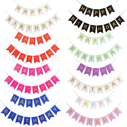 Gold Foil Happy Birthday Swallowtail Banner Colorful Paper Pennant For Birthday Party Home Decoration Background Wall Decor