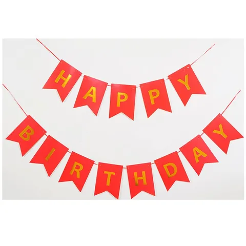 Gold Foil Happy Birthday Swallowtail Banner Colorful Paper Pennant For Birthday Party Home Decoration Background Wall Decor
