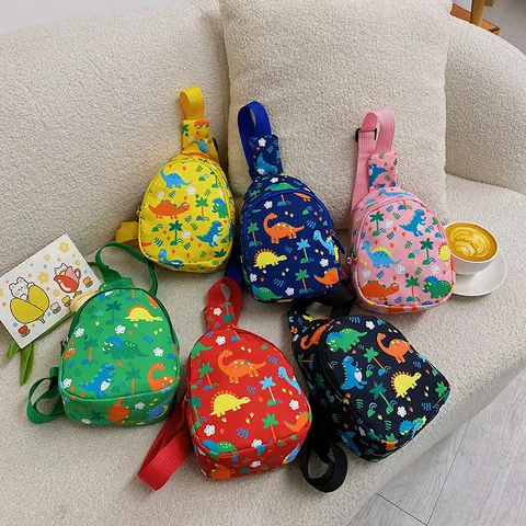 Kids Cute Dinosaur Print Canvas Chest Bag Children Crossbody Shoulder Bag Mini Cartoon Coin Purse For Boys Girls Daily Outings