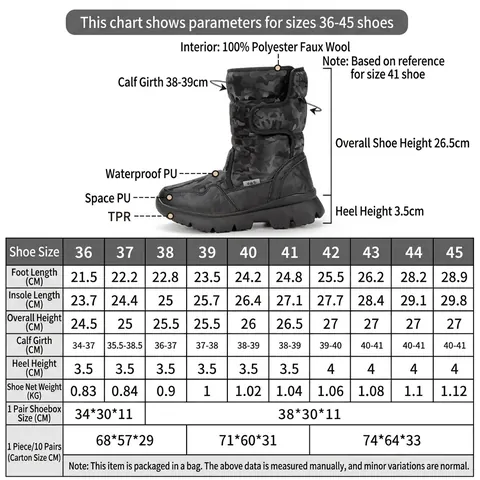 Camouflage Waterproof Snow Boots For Kids And Adults Warm Faux Fur Lined Thick Sole Anti-slip Outdoor Winter Hiking Skiing Boots