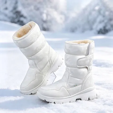 Kids Women Camouflage Snow Boots Waterproof Warm Non-Slip Velcro Winter Outdoor Skiing Boots Thickened Faux Fur Lining Shoes