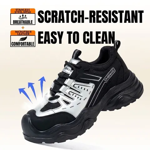 Women's Safety Shoes Steel Toe Work Shoes Microfiber Leather Steel Wire Cloth Breathable Anti-Smash Anti-Puncture Sneakers