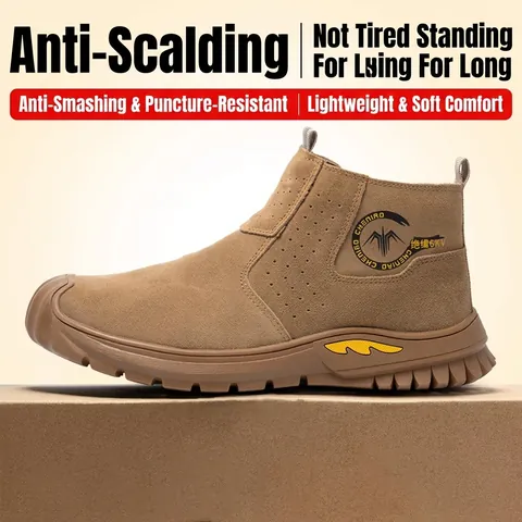Herren Sicherheitsschuhe Anti-Smashing Durchstichfest Wildleder Arbeitsschuhe Stahlkappe Stiefel Leicht Atmungsaktiv Isolierung 6KV