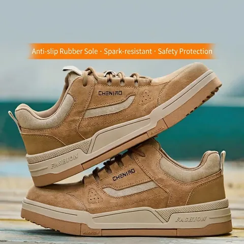 Zapatos de Seguridad para Hombre Puntera de Acero Piel de Cerdo Lona Anti-Aplastamiento Anti-Perforación Botas de Trabajo Transpirables