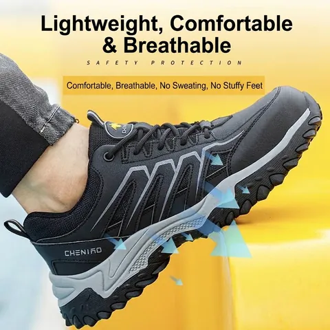 Zapatos de Seguridad Industrial para Hombre Cuero de Microfibra Puntera de Acero Anti-Aplastamiento Resistente a Perforaciones Ligeros Zapatos de Trabajo